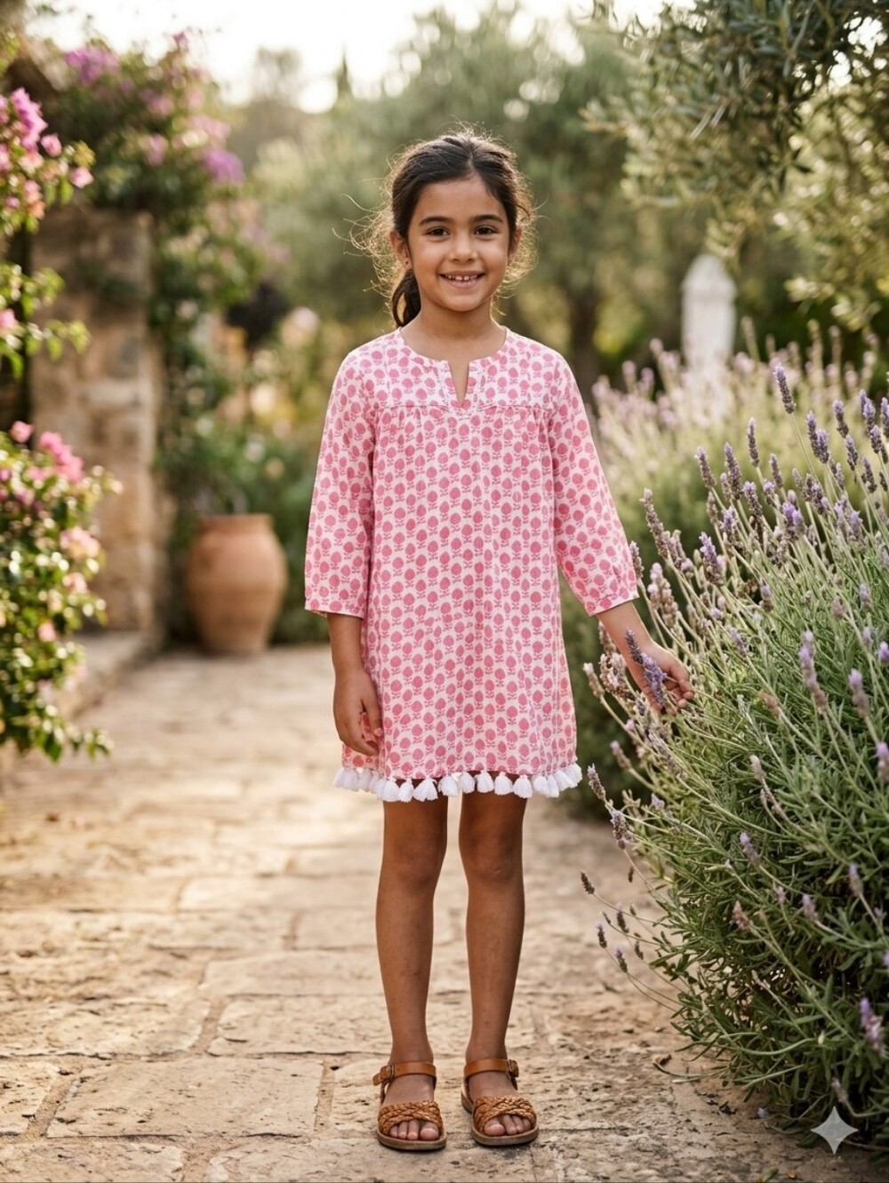 Roller Rabbit Girls Serafina Tunic Tassel Trim Floral Dress White Pink Size 10